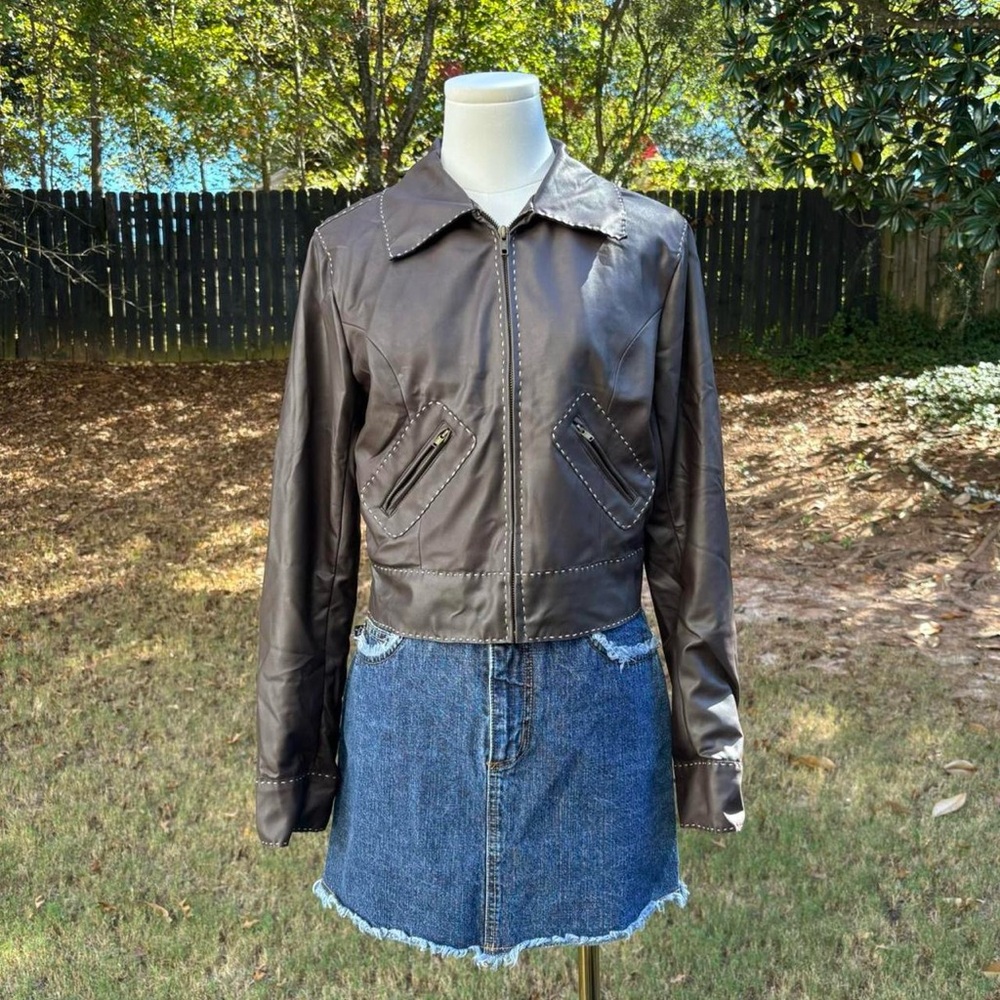 y2k vintage BB Dakota brown pleather cropped jacket 🍸